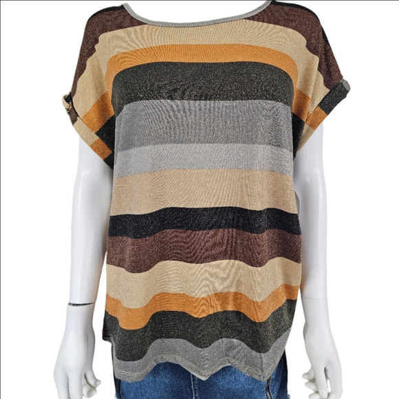 Sweet Violet Striped Short Sleeve Round Neckline Glitter Tunic Size XL - Picture 9 of 11